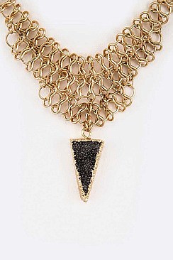 Druzy & Linked Chains Charm Necklace