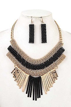 CHAIN METAL FRINGE BIB NECKLACE SET