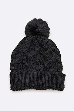 Pack of 12 Raised Cable Knit Winter Beanie Set
