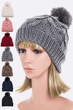 Pack of 12 Raised Cable Knit Winter Beanie Set