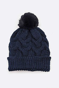 Pack of 12 Raised Cable Knit Winter Beanie Set