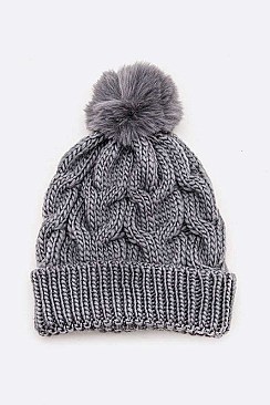 Pack of 12 Raised Cable Knit Winter Beanie Set