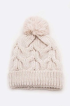 Pack of 12 Raised Cable Knit Winter Beanie Set