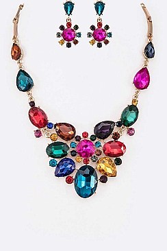 STYLISH CRYSTAL FLOWER STATEMENT NECKLACE SET