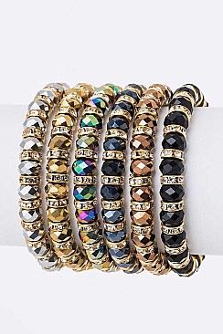 Pack of 12 Crystal & Bead Stretch Bracelets Set