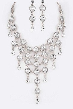 LINKED CRYSTAL BIB STATEMENT NECKLACE SET