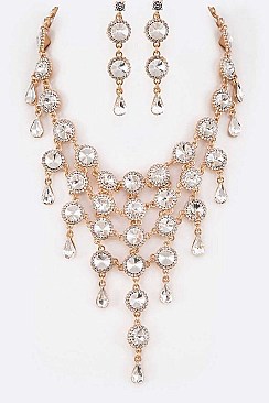 LINKED CRYSTAL BIB STATEMENT NECKLACE SET