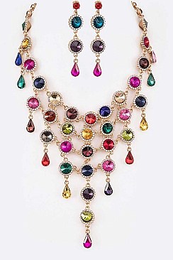 LINKED CRYSTAL BIB STATEMENT NECKLACE SET