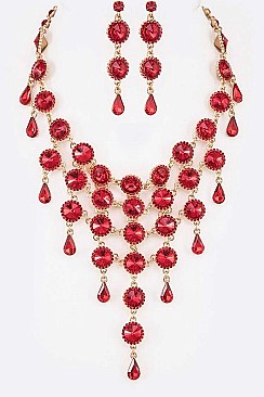LINKED CRYSTAL BIB STATEMENT NECKLACE SET
