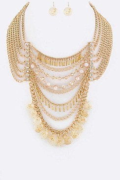MULTI LAYER MIXED BEADS STATEMENT NECKLACE SET