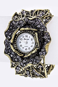 Stylish Vintage Inspired Flower Cut-Out Bangle Watch LA-1812