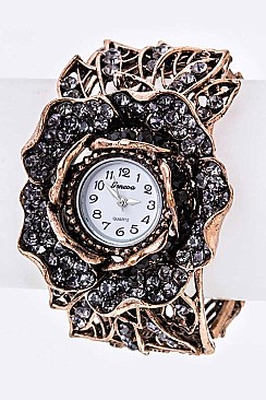 Stylish Vintage Inspired Flower Cut-Out Bangle Watch LA-1812