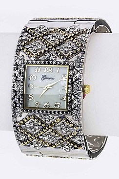 Stylish Crystal Studded Square Bangle Watch LA-1538