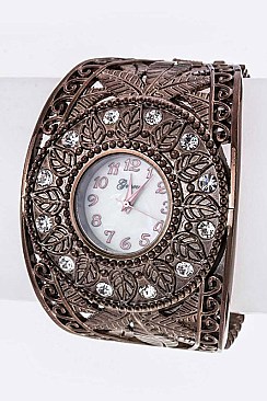 Stylish Filigree Leaf Bangle Watch LA-1704