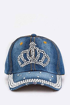 Crystal Crown Embellished Fashion Denim Cap