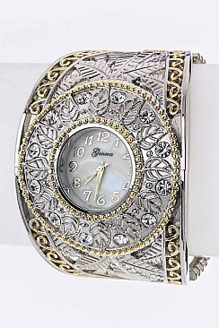 Stylish Filigree Leaf Bangle Watch LA-1704