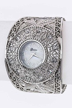 Stylish Filigree Leaf Bangle Watch LA-1704