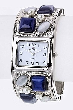 Fashionable Mix Jewels Square Bangle Watch LA-163