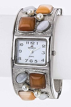 Fashionable Mix Jewels Square Bangle Watch LA-163