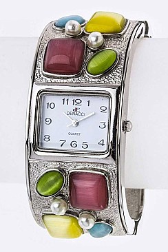 Fashionable Mix Jewels Square Bangle Watch LA-163