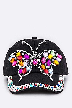Rhinestone Butterfly Denim Cap