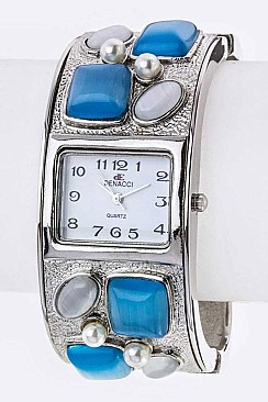 Fashionable Mix Jewels Square Bangle Watch LA-163
