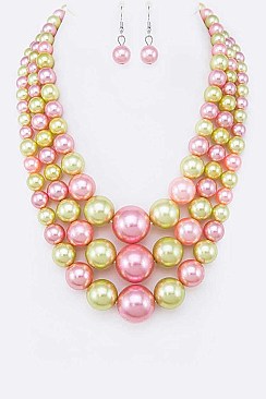 Layer Mix Pearl Statement Necklace Set