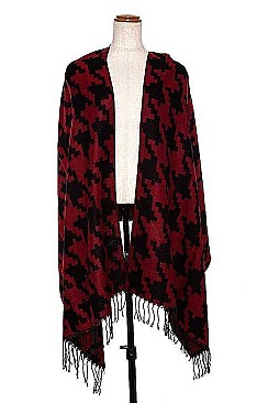 FRINGE HOUNDSTOOTH PATTERN SCARF