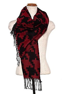 FRINGE HOUNDSTOOTH PATTERN SCARF