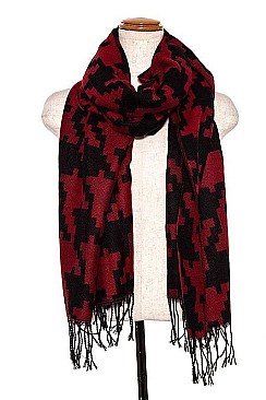 FRINGE HOUNDSTOOTH PATTERN SCARF