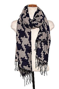 FRINGE HOUNDSTOOTH PATTERN SCARF