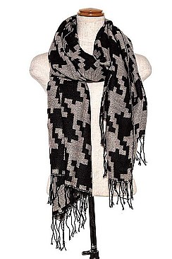 FRINGE HOUNDSTOOTH PATTERN SCARF