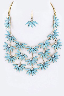 Marquise Crystal Flowers Layer Statement Necklace Set LAYNE2986