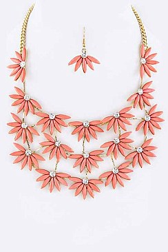 Marquise Crystal Flowers Layer Statement Necklace Set LAYNE2986