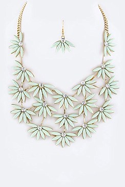 Marquise Crystal Flowers Layer Statement Necklace Set LAYNE2986