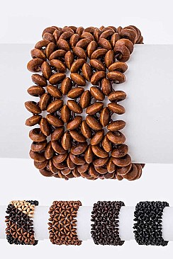 Pack of 12 Wooden Beads Stretch Bracelet Set