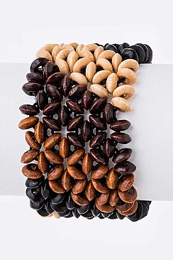 Pack of 12 Wooden Beads Stretch Bracelet Set