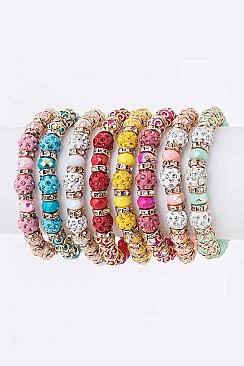 Pack of 12 Bright Crystal Beads Stretch Bracelet Set