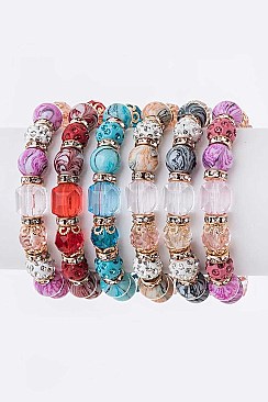 Pack of 12 Mix Crystal Beads Stretch Bracelets Set