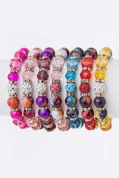 Pack of 12 Mix Marble Bead Stretch Bracelets Set
