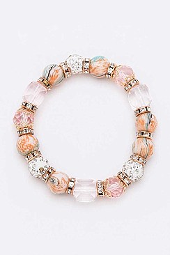 Pack of 12 Mix Crystal Beads Stretch Bracelets Set