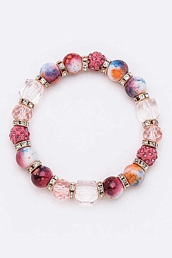 Pack of 12 Mix Marble Bead Stretch Bracelets Set