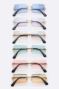 Pack of 12 Rimless Light Tint Classic Square Sunglasses