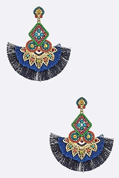 Tassel Fan Pave Crystal Drop Earrings