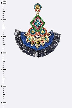 Tassel Fan Pave Crystal Drop Earrings