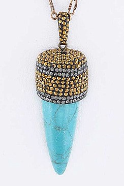 Stylish Precious Stone & Crystal Acorn Pendant Necklace LAN4054