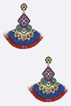 Tassel Fan Pave Crystal Drop Earrings