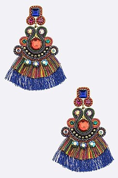 Crystal Statement Mix Tone Tassel Earrings