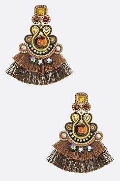 Crystal Statement Mix Tone Tassel Earrings