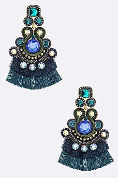 Crystal Statement Mix Tone Tassel Earrings